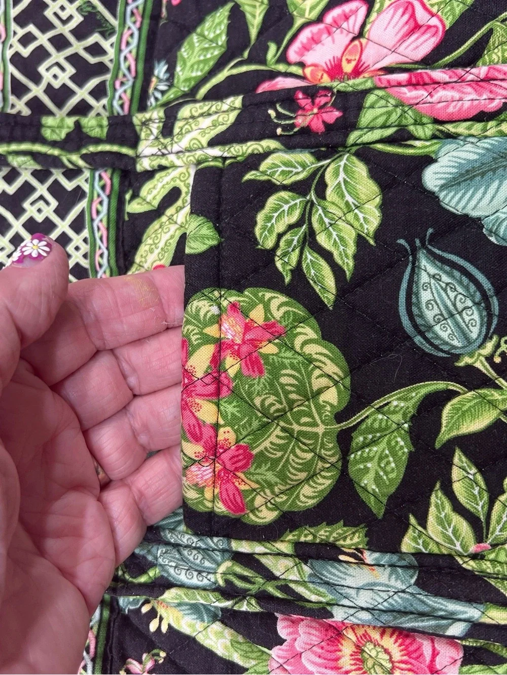 Vera Bradley Botanica Floral Quilted Shoulder Tote in Black and Pink